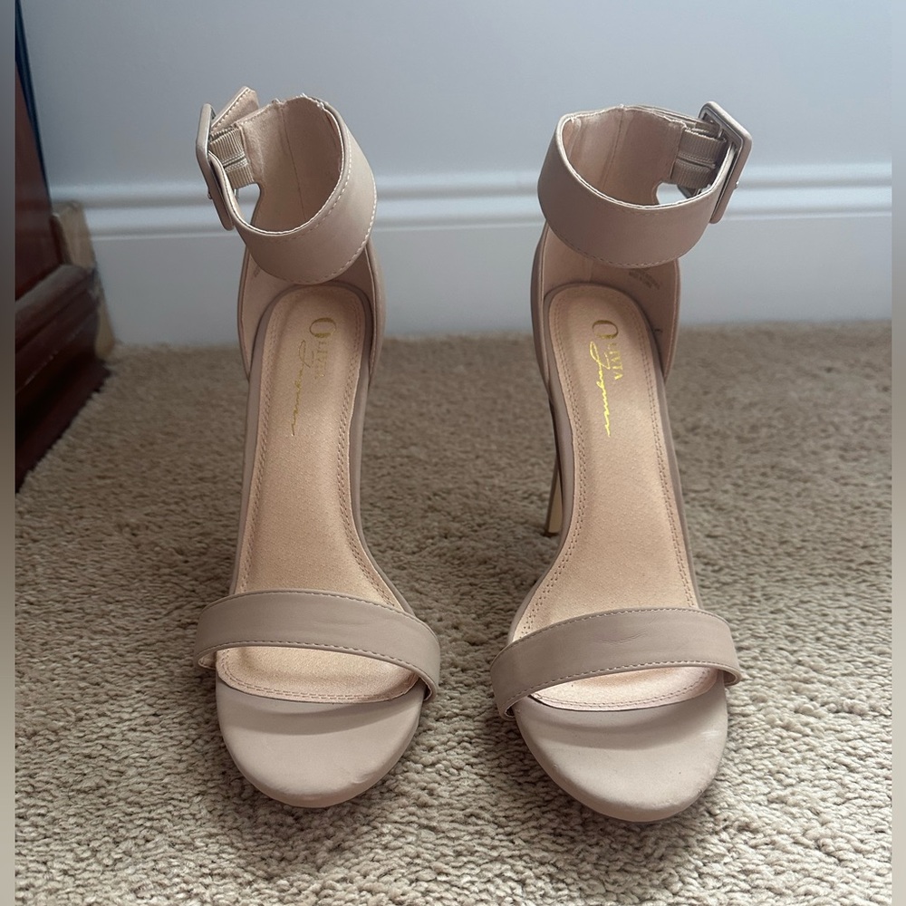 Tan Stiletto Heels with Ankle Strap